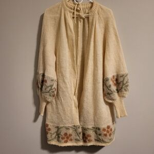Vintage Alafoss Icewool Sweater Womens one size Cream Open Cardigan Long Sleeve